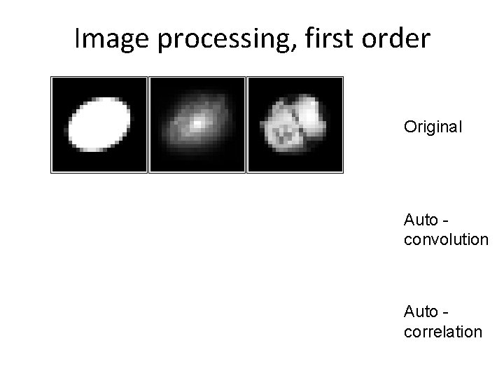 Image processing, first order Original Auto convolution Auto correlation 