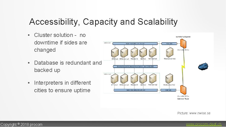 Accessibility, Capacity and Scalability • Cluster solution - no downtime if sides are changed