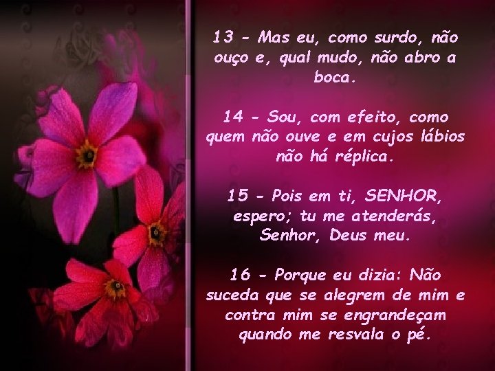 13 - Mas eu, como surdo, não ouço e, qual mudo, não abro a 13 - Mas eu, como surdo, não ouço e, qual mudo, não abro a