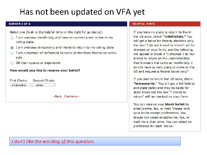 Has not been updated on VFA yet I don’t like the wording of this