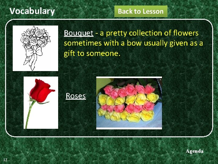 Vocabulary Back to Lesson Bouquet - a pretty collection of flowers sometimes with a Vocabulary Back to Lesson Bouquet - a pretty collection of flowers sometimes with a