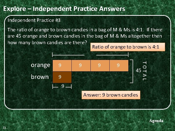 Explore – Independent Practice Answers Independent Practice #3 The ratio of orange to brown Explore – Independent Practice Answers Independent Practice #3 The ratio of orange to brown