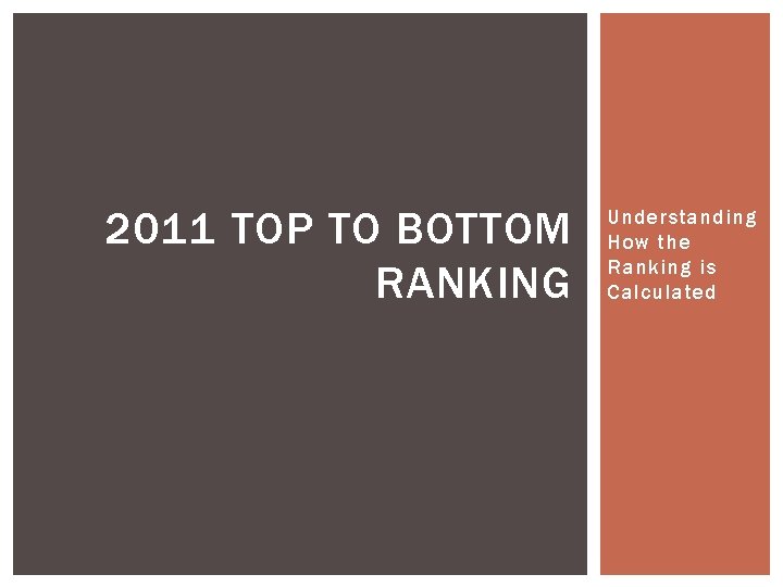 2011 TOP TO BOTTOM RANKING Understanding How the Ranking is Calculated 