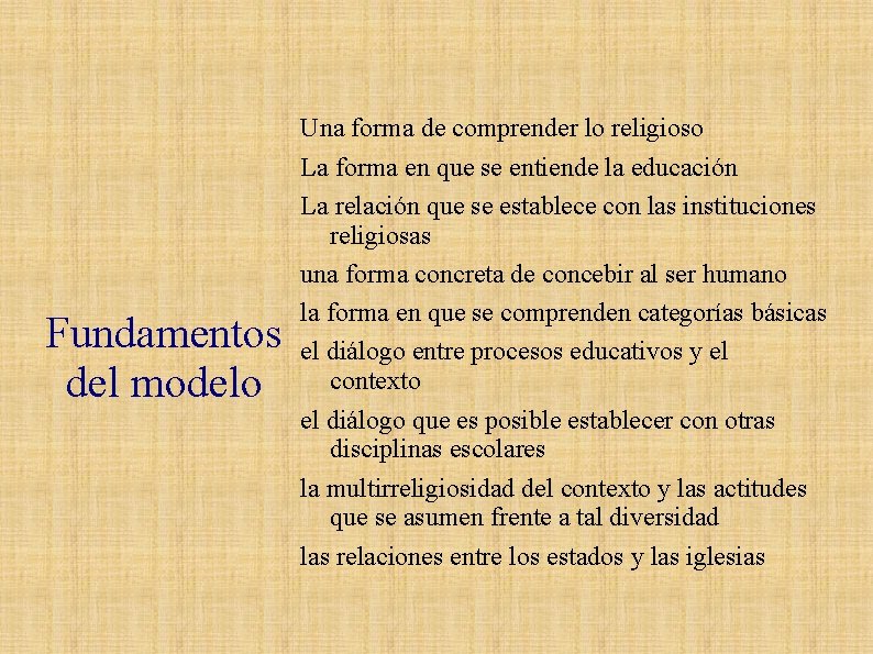 Fundamentos del modelo Una forma de comprender lo religioso La forma en que se Fundamentos del modelo Una forma de comprender lo religioso La forma en que se
