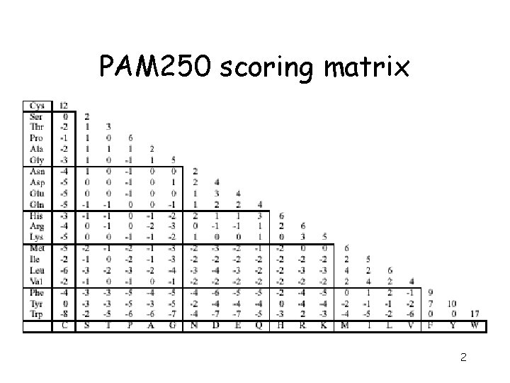 PAM 250 scoring matrix 2 