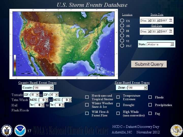U. S. Storm Events Database Location Begin Date US End Date AK HI PR