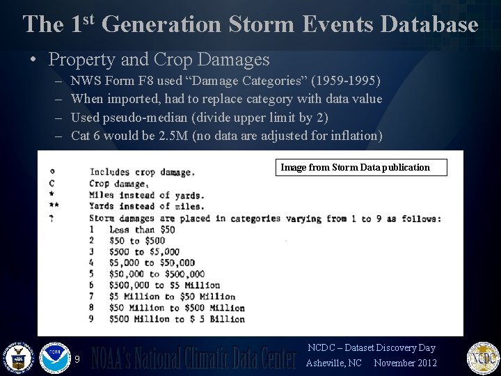 The 1 st Generation Storm Events Database • Property and Crop Damages – –