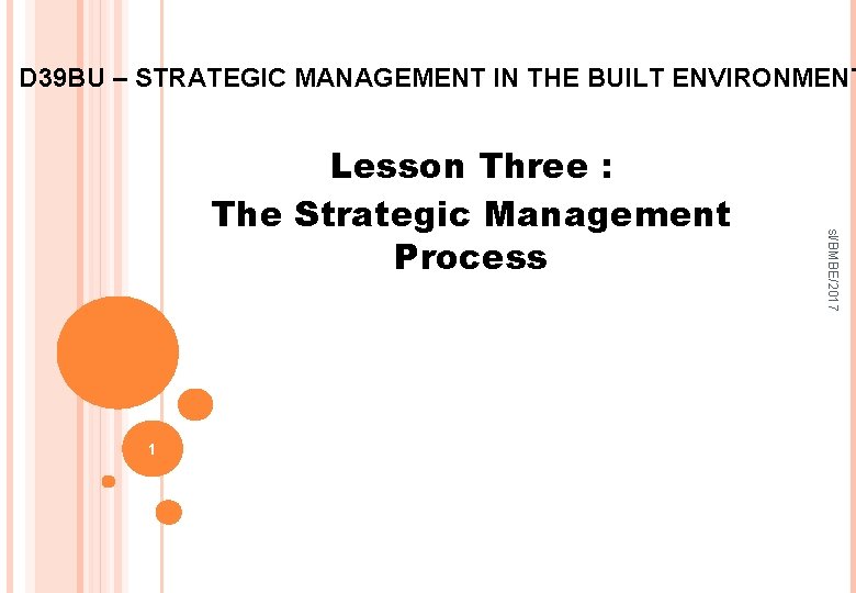 D 39 BU – STRATEGIC MANAGEMENT IN THE BUILT ENVIRONMENT 1 sl/BMBE/2017 Lesson Three