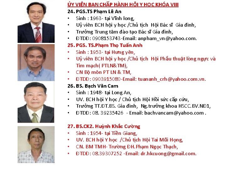 ỦY VIÊN BAN CHẤP HÀNH HỘI Y HỌC KHÓA VIII 24. PGS. TS Phạm