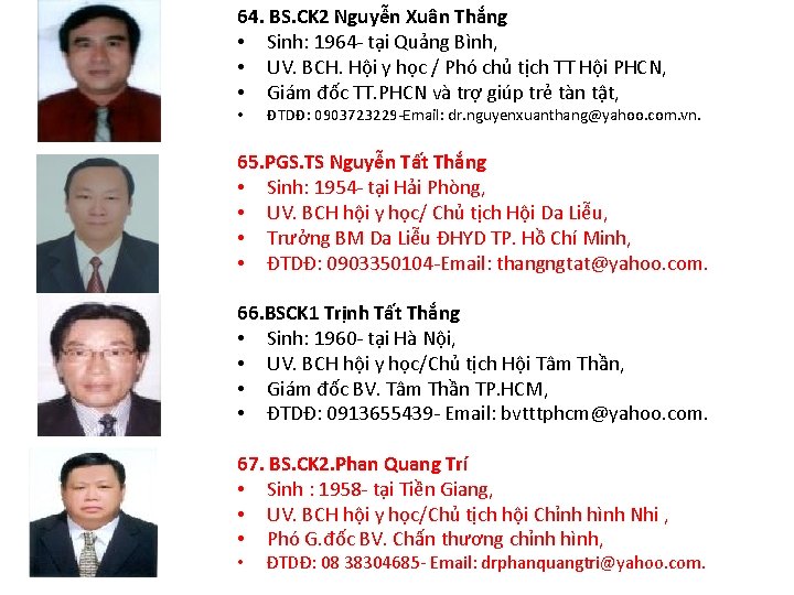 64. BS. CK 2 Nguyễn Xuân Thắng • Sinh: 1964 - tại Quảng Bình,