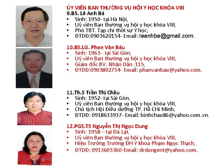 ỦY VIÊN BAN THƯỜNG VỤ HỘI Y HỌC KHÓA VIII 9. BS. Lê Anh