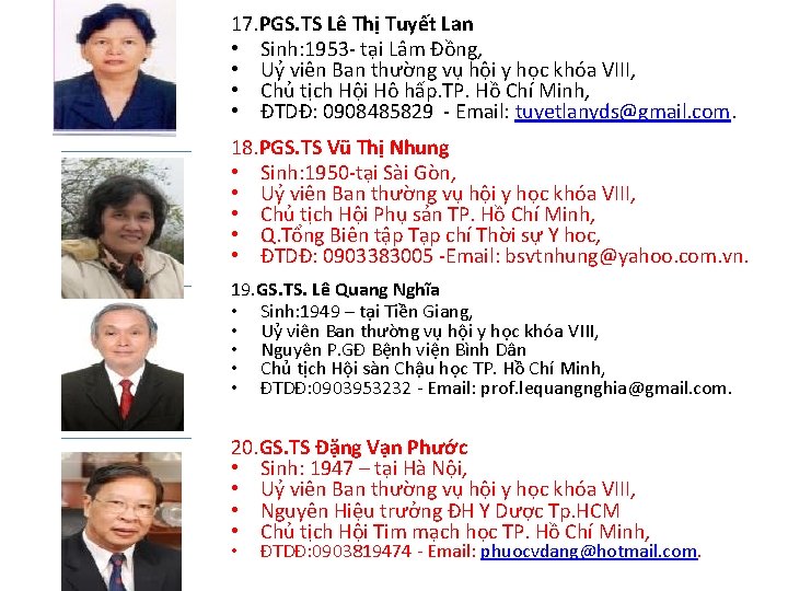 17. PGS. TS Lê Thị Tuyết Lan • Sinh: 1953 - tại Lâm Đồng,