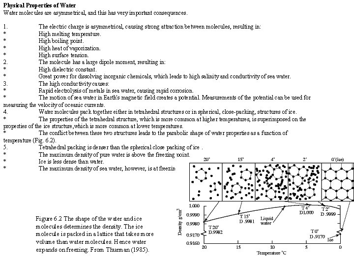 Physical Properties of Water molecules are asymmetrical, and this has very important consequences. 1.