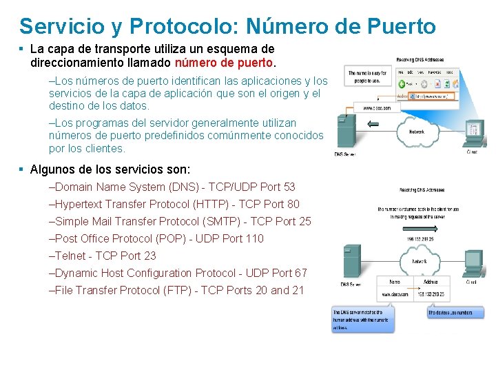 Servicio y Protocolo: Número de Puerto § La capa de transporte utiliza un esquema