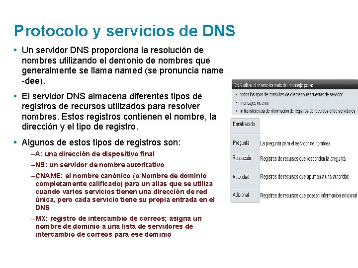 Protocolo y servicios de DNS § Un servidor DNS proporciona la resolución de nombres