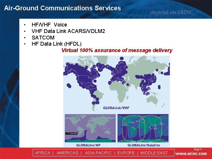 Air-Ground Communications Services • • HF/VHF Voice VHF Data Link ACARS/VDLM 2 SATCOM HF