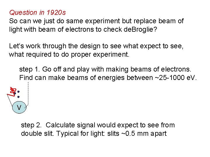 Question in 1920 s So can we just do same experiment but replace beam