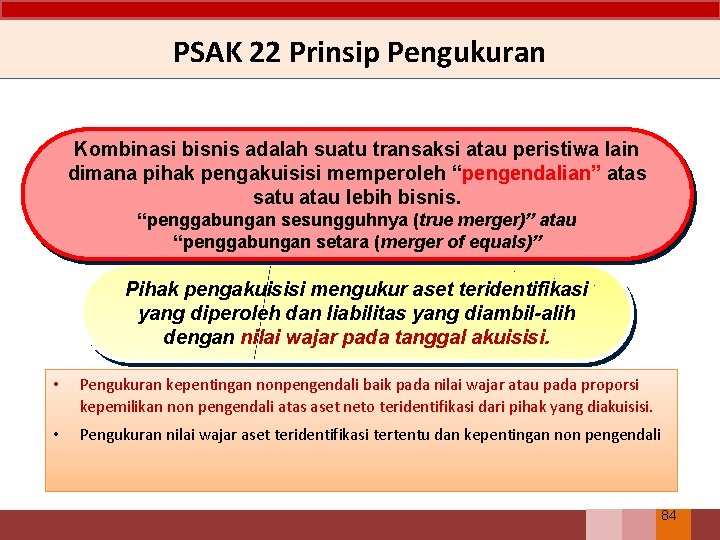 PSAK 22 Prinsip Pengukuran Kombinasi bisnis adalah suatu transaksi atau peristiwa lain dimana pihak