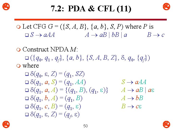  7. 2: PDA & CFL (11) m Let CFG G = ({S, A,