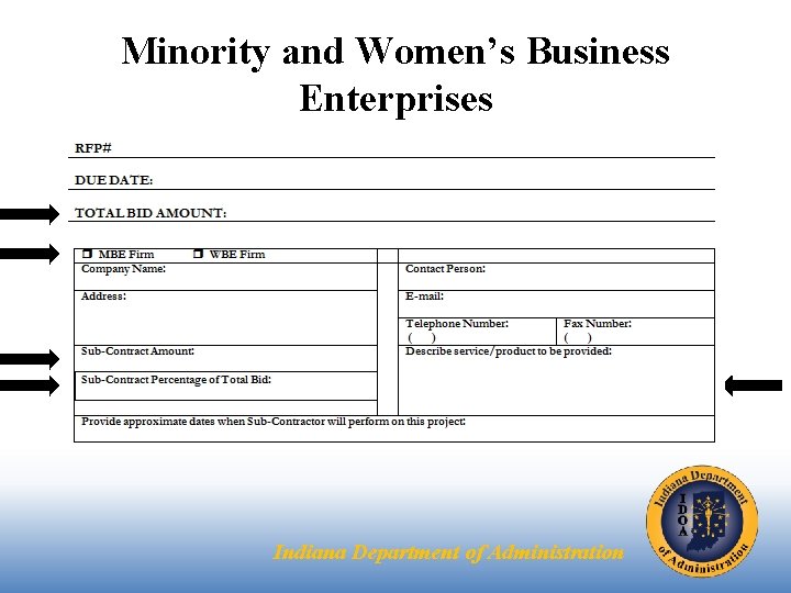 Minority and Women’s Business Enterprises Indiana Department of Administration Minority and Women’s Business Enterprises Indiana Department of Administration