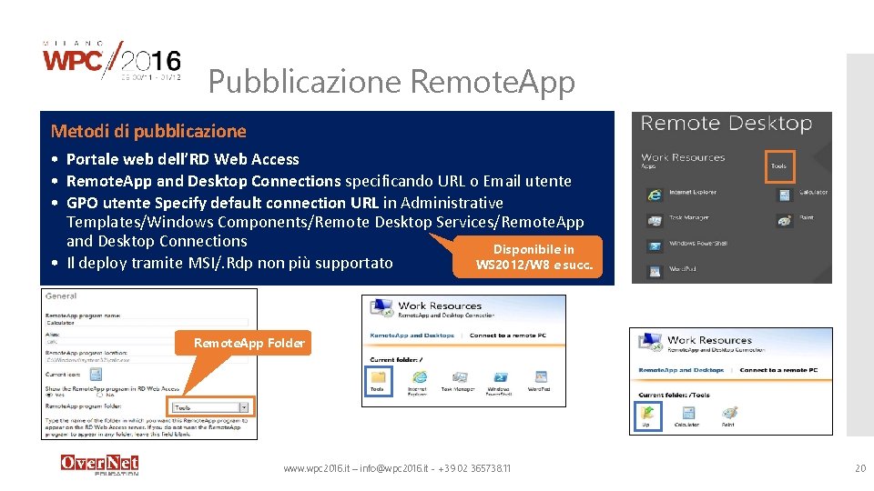 Pubblicazione Remote. App Metodi di pubblicazione • Portale web dell’RD Web Access • Remote.