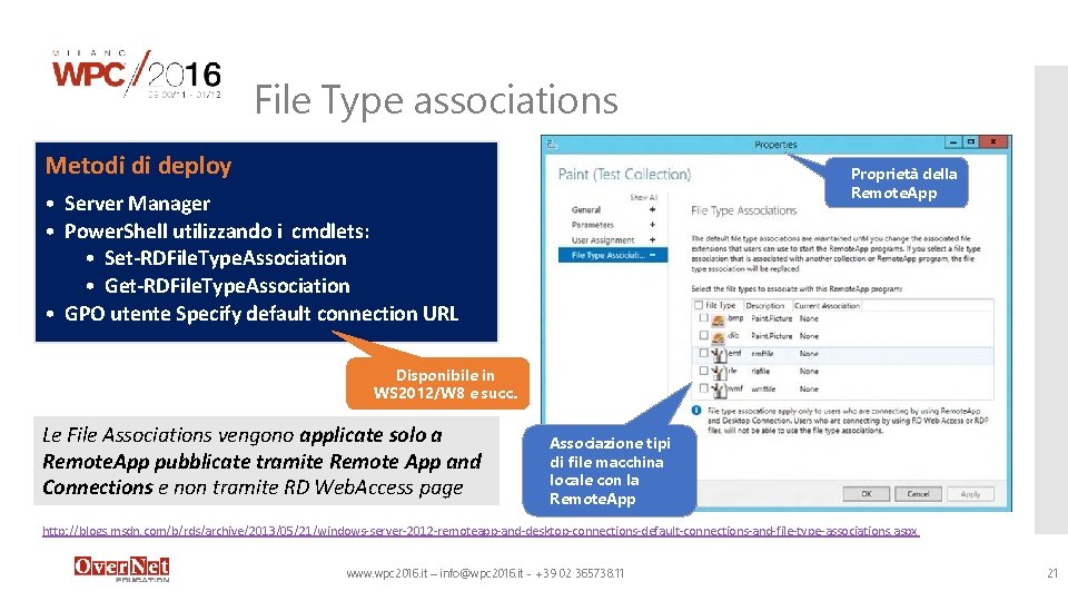 File Type associations Metodi di deploy Proprietà della Remote. App • Server Manager •