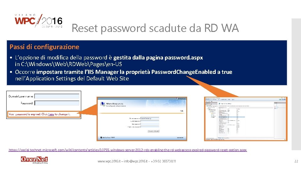 Reset password scadute da RD WA Passi di configurazione • L’opzione di modifica della