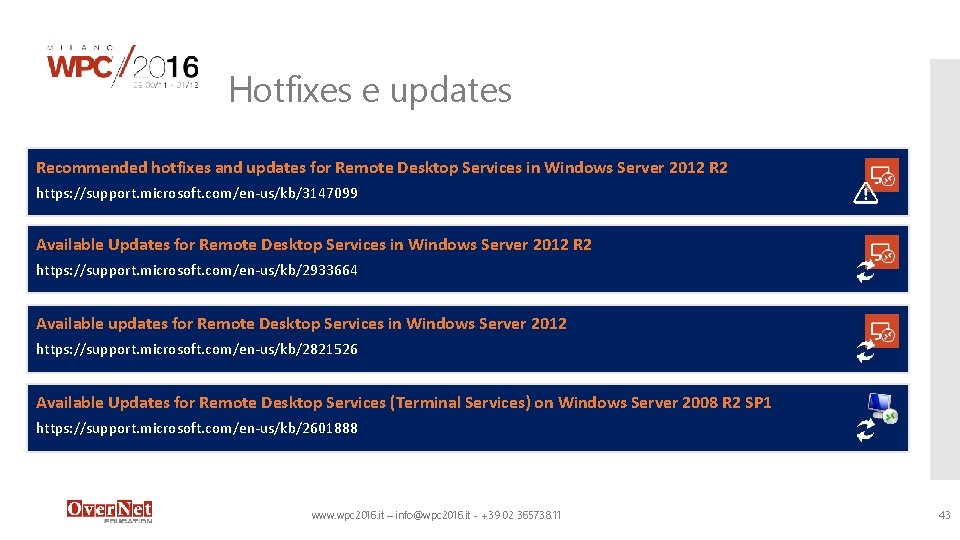 Hotfixes e updates Recommended hotfixes and updates for Remote Desktop Services in Windows Server