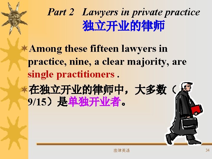 Part 2 Lawyers in private practice 独立开业的律师 ¬Among these fifteen lawyers in practice, nine,