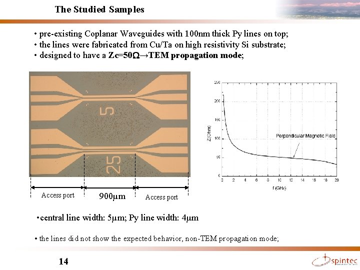 The Studied Samples • pre-existing Coplanar Waveguides with 100 nm thick Py lines on