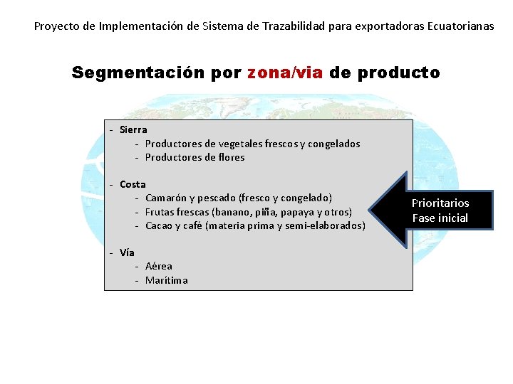 Proyecto de Implementación de Sistema de Trazabilidad para exportadoras Ecuatorianas Segmentación por zona/via de