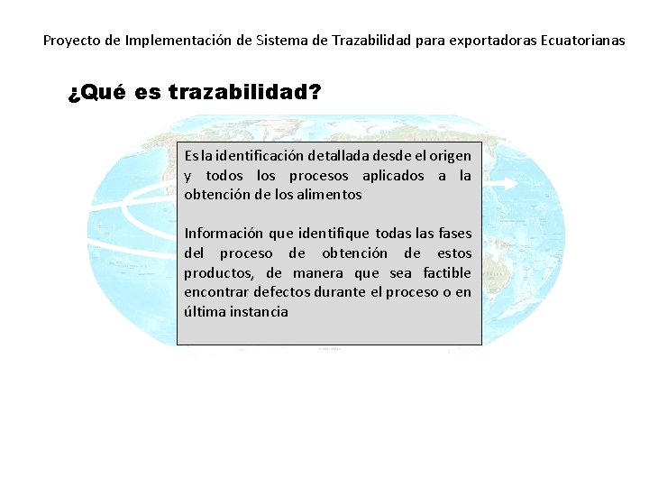 Proyecto de Implementación de Sistema de Trazabilidad para exportadoras Ecuatorianas ¿Qué es trazabilidad? Es