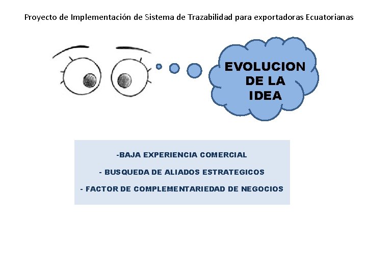 Proyecto de Implementación de Sistema de Trazabilidad para exportadoras Ecuatorianas EVOLUCION DE LA IDEA Proyecto de Implementación de Sistema de Trazabilidad para exportadoras Ecuatorianas EVOLUCION DE LA IDEA