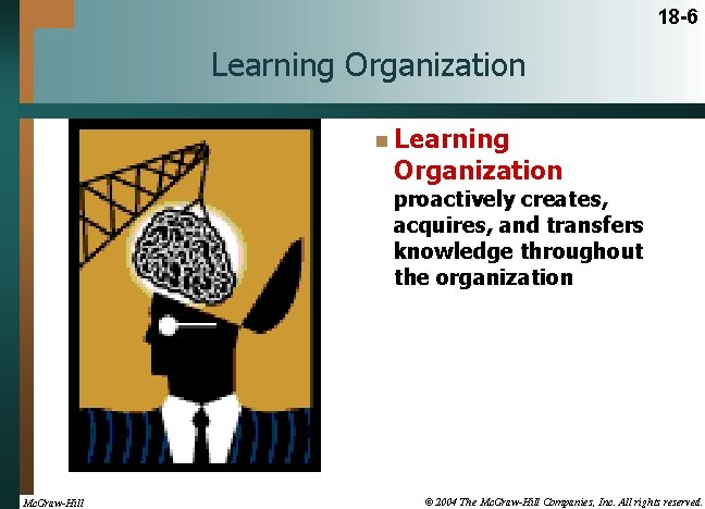 18 -6 Learning Organization n Learning Organization proactively creates, acquires, and transfers knowledge throughout