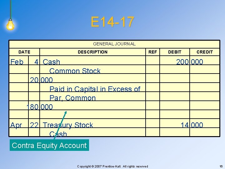 E 14 -17 GENERAL JOURNAL DATE Feb DESCRIPTION 4 Cash Common Stock 20, 000