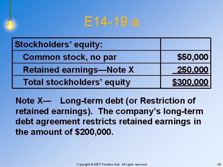 E 14 -19 a Stockholders’ equity: Common stock, no par Retained earnings—Note X Total