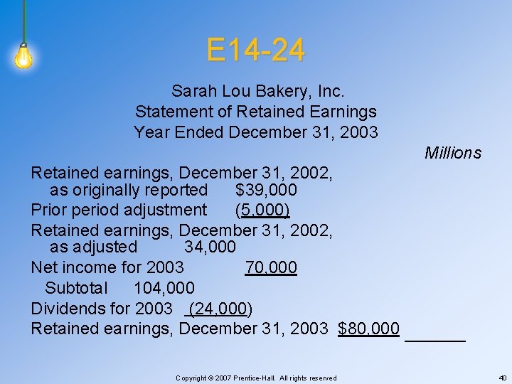 E 14 -24 Sarah Lou Bakery, Inc. Statement of Retained Earnings Year Ended December