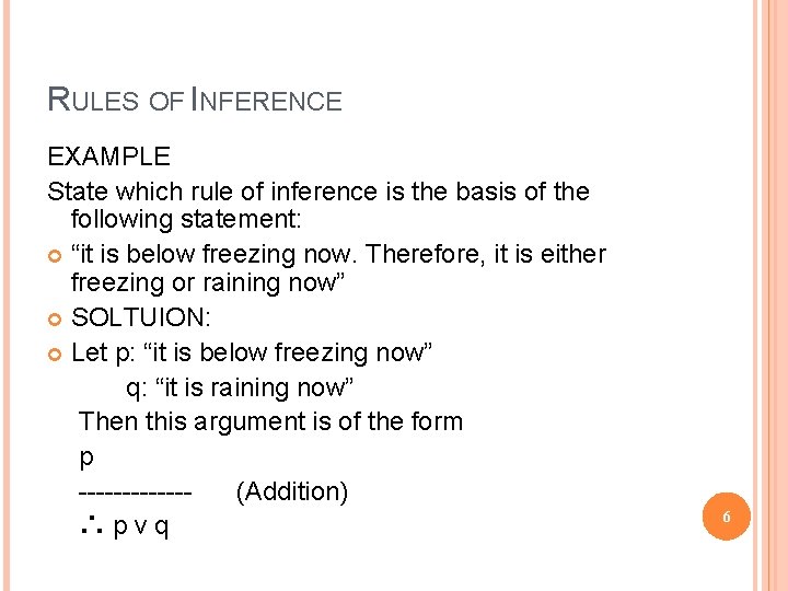 RULES OF INFERENCE EXAMPLE State which rule of inference is the basis of the