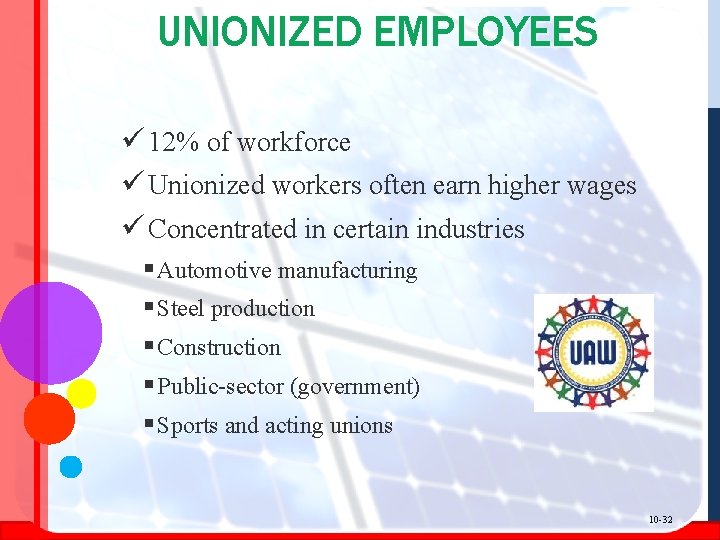 UNIONIZED EMPLOYEES ü 12% of workforce ü Unionized workers often earn higher wages ü