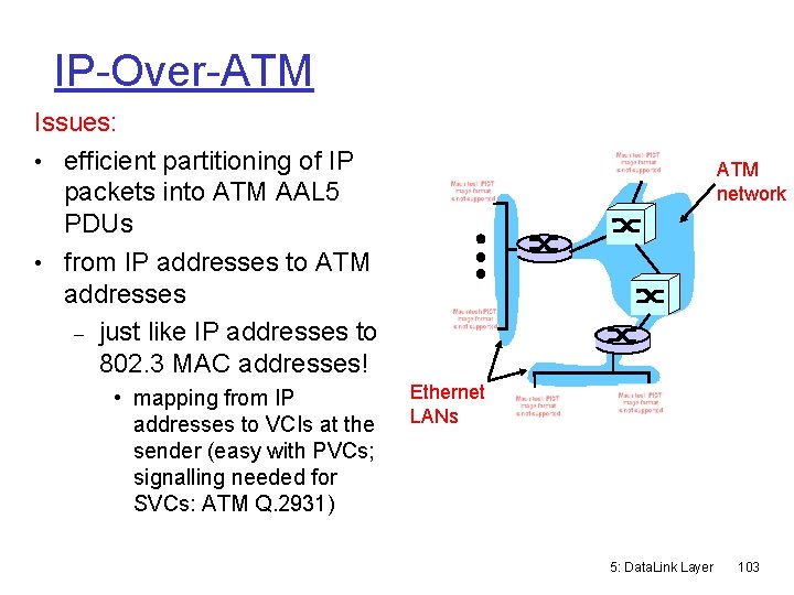 IP-Over-ATM Issues: • efficient partitioning of IP packets into ATM AAL 5 PDUs •