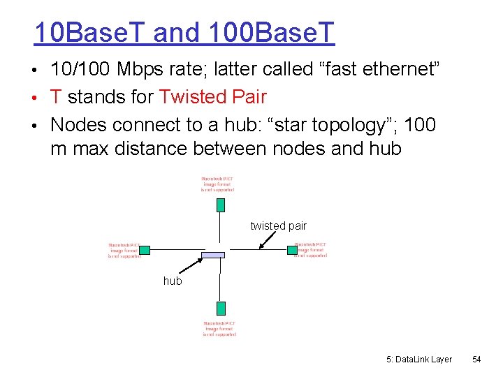 10 Base. T and 100 Base. T • 10/100 Mbps rate; latter called “fast
