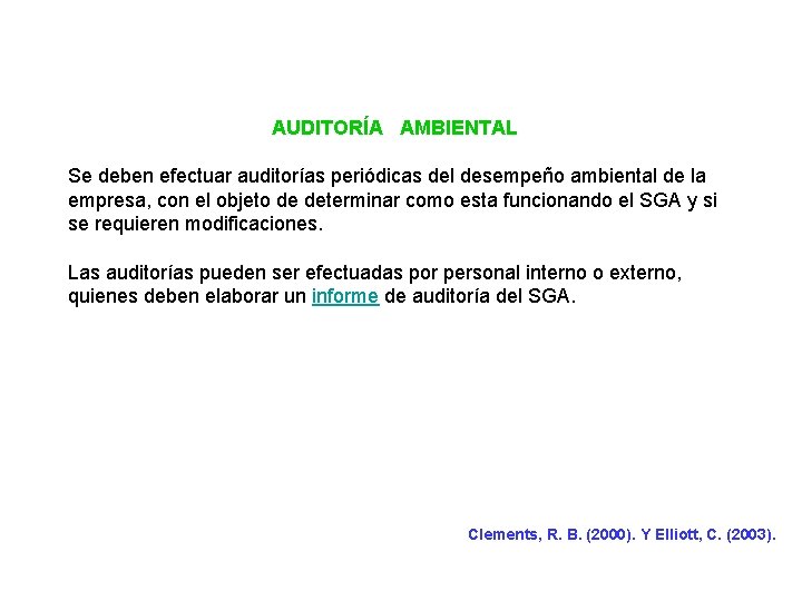 AUDITORÍA AMBIENTAL Se deben efectuar auditorías periódicas del desempeño ambiental de la empresa, con