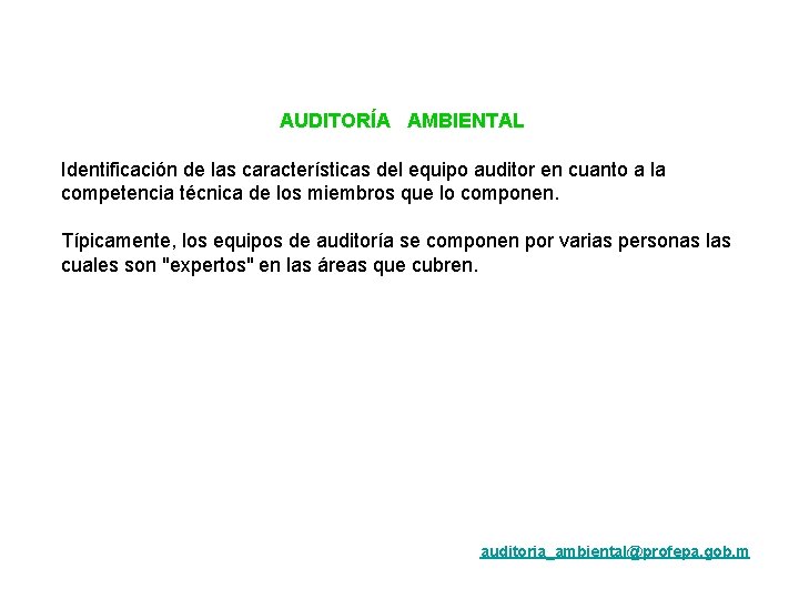 AUDITORÍA AMBIENTAL Identificación de las características del equipo auditor en cuanto a la competencia