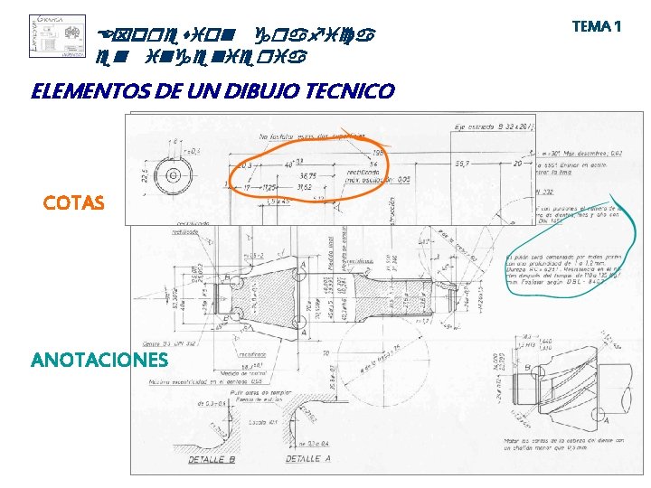 Expresion grafica en ingenieria ELEMENTOS DE UN DIBUJO TECNICO COTAS ANOTACIONES TEMA 1 