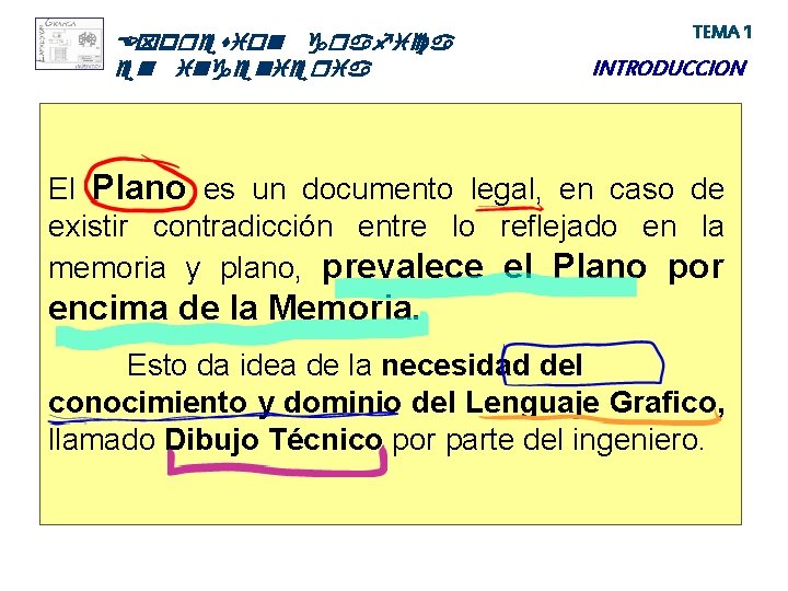 Expresion grafica en ingenieria TEMA 1 INTRODUCCION El Plano es un documento legal, en