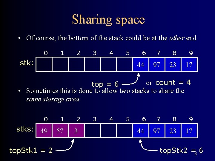 Sharing space • Of course, the bottom of the stack could be at the