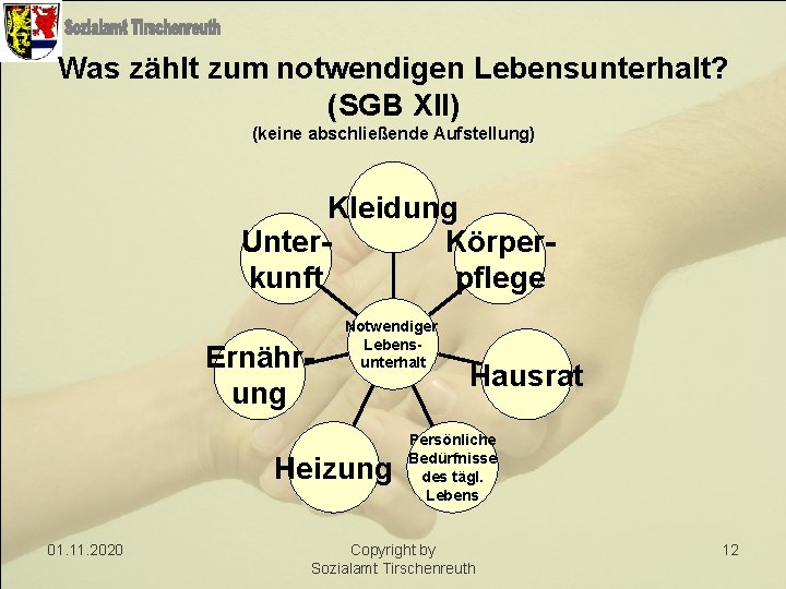 Was zählt zum notwendigen Lebensunterhalt? (SGB XII) (keine abschließende Aufstellung) Kleidung Unter. Körperkunft pflege