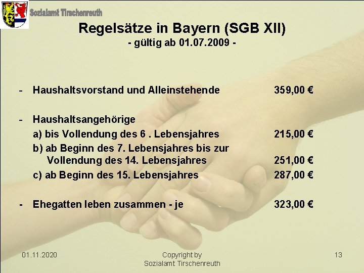 Regelsätze in Bayern (SGB XII) - gültig ab 01. 07. 2009 - - Haushaltsvorstand