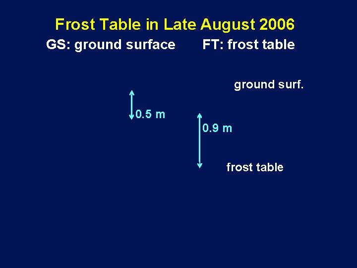 Frost Table in Late August 2006 GS: ground surface FT: frost table ground surf.