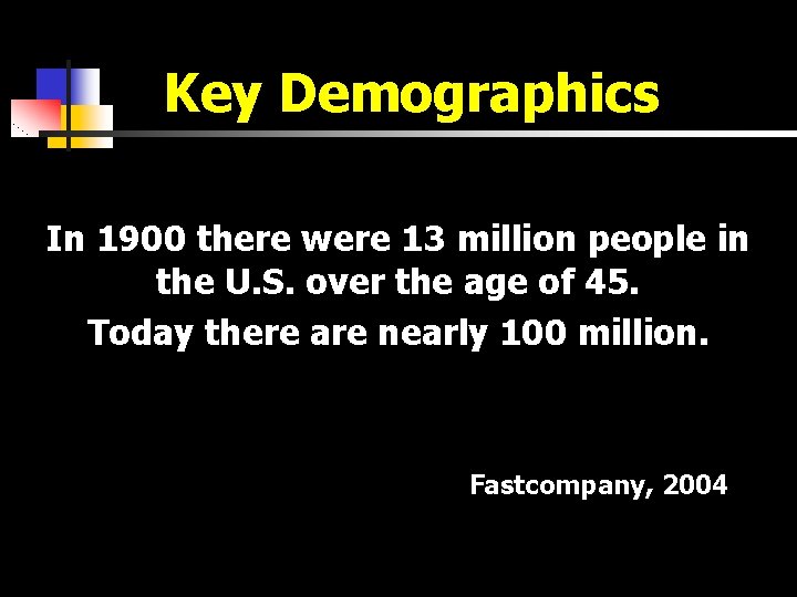 Key Demographics In 1900 there were 13 million people in the U. S. over